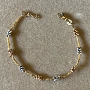 18K Gold Bracelet 3-Tone/Tri-Color beads